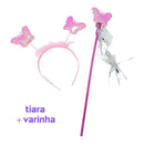 Fantasia infantil rosa fada bailarina asas+saia+tiara com led promo