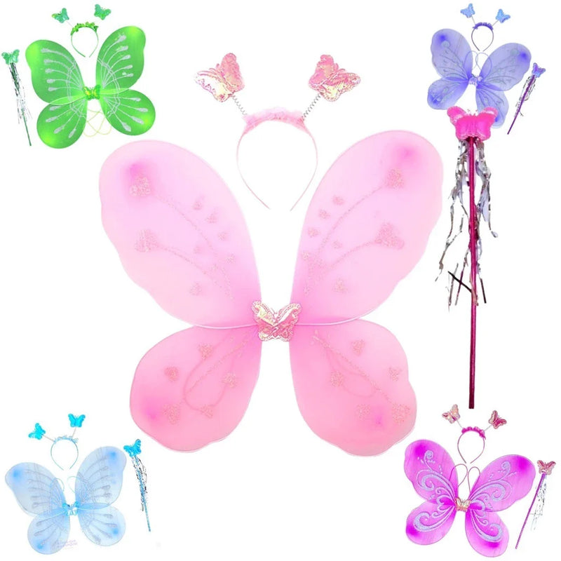 Fantasia infantil rosa fada bailarina asas+saia+tiara com led promo
