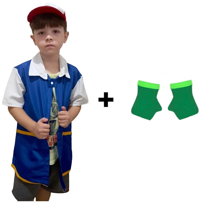 Fantasia do Pokémon Camisa Boné bordado e Luva/ faço por encomenda em dois dias