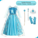 Vestido Princesa Fantasia Frozen Aniversario Luxo + Acessorios