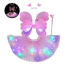 Fantasia infantil rosa fada bailarina asas+saia+tiara com led promo