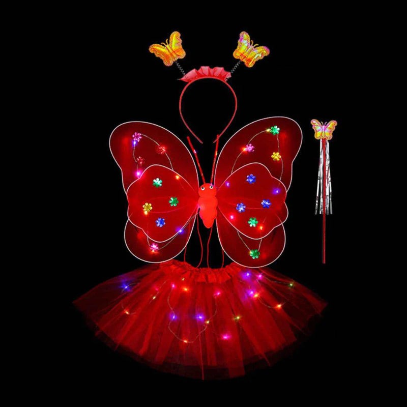 Fantasia infantil rosa fada bailarina asas+saia+tiara com led promo