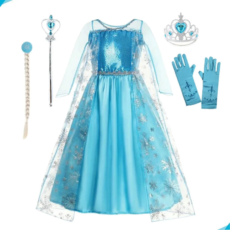 Vestido Princesa Fantasia Frozen Aniversario Luxo + Acessorios