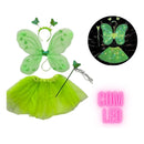 Fantasia infantil rosa fada bailarina asas+saia+tiara com led promo
