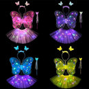 Fantasia infantil rosa fada bailarina asas+saia+tiara com led promo