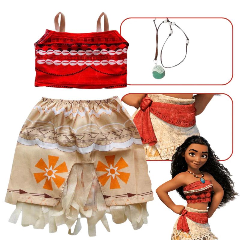 Fantasia Moana Infantil Com Colar e Faixa Filme Moana Festas Princesas