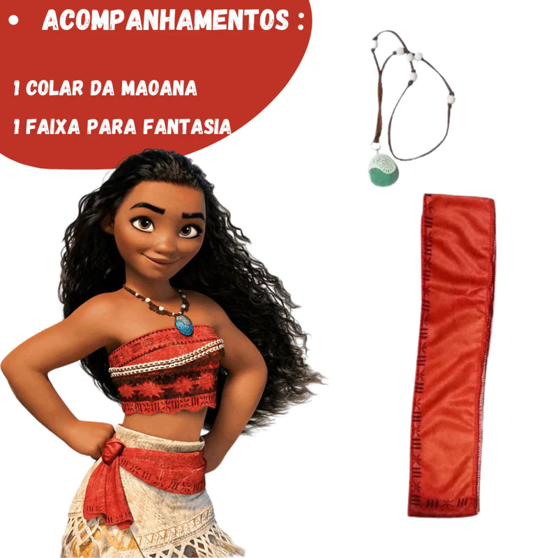Fantasia Moana Infantil Com Colar e Faixa Filme Moana Festas Princesas