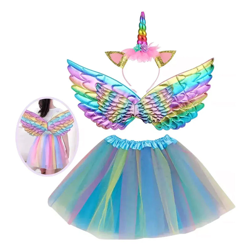 Kit Fantasia Infantil De Unicornio/Asa+Saia+Tiara