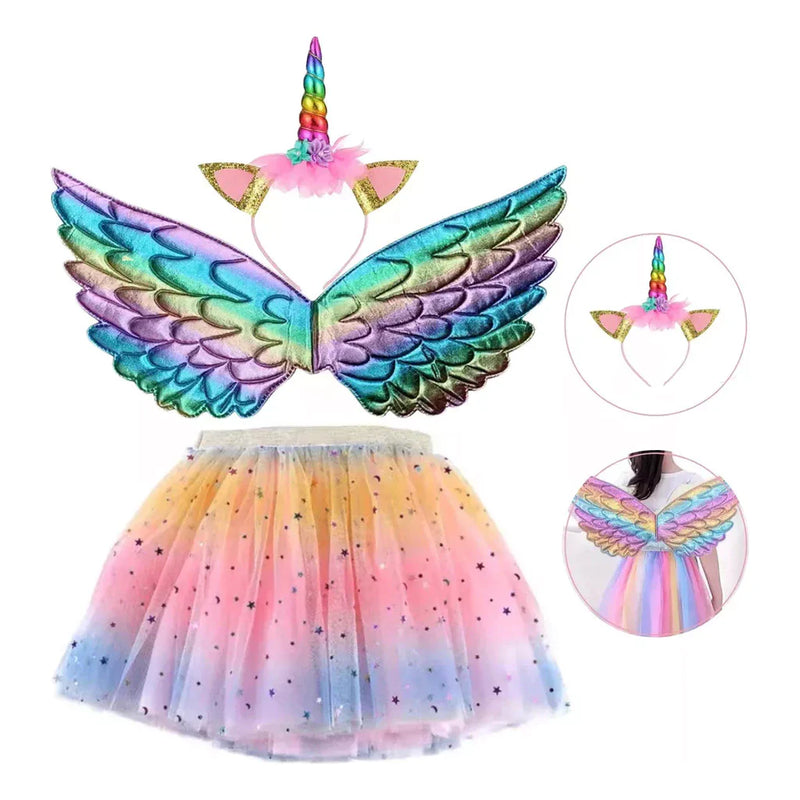 Kit Fantasia Infantil De Unicornio/Asa+Saia+Tiara
