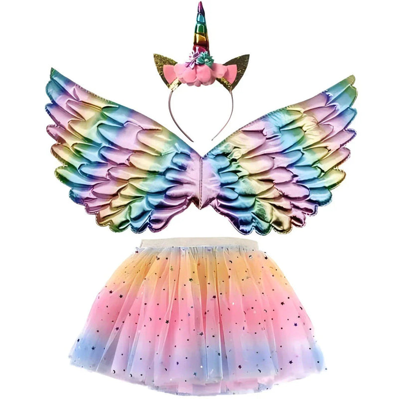 Kit Fantasia Infantil De Unicornio/Asa+Saia+Tiara