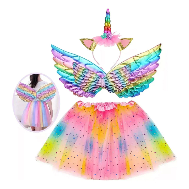 Kit Fantasia Infantil De Unicornio/Asa+Saia+Tiara
