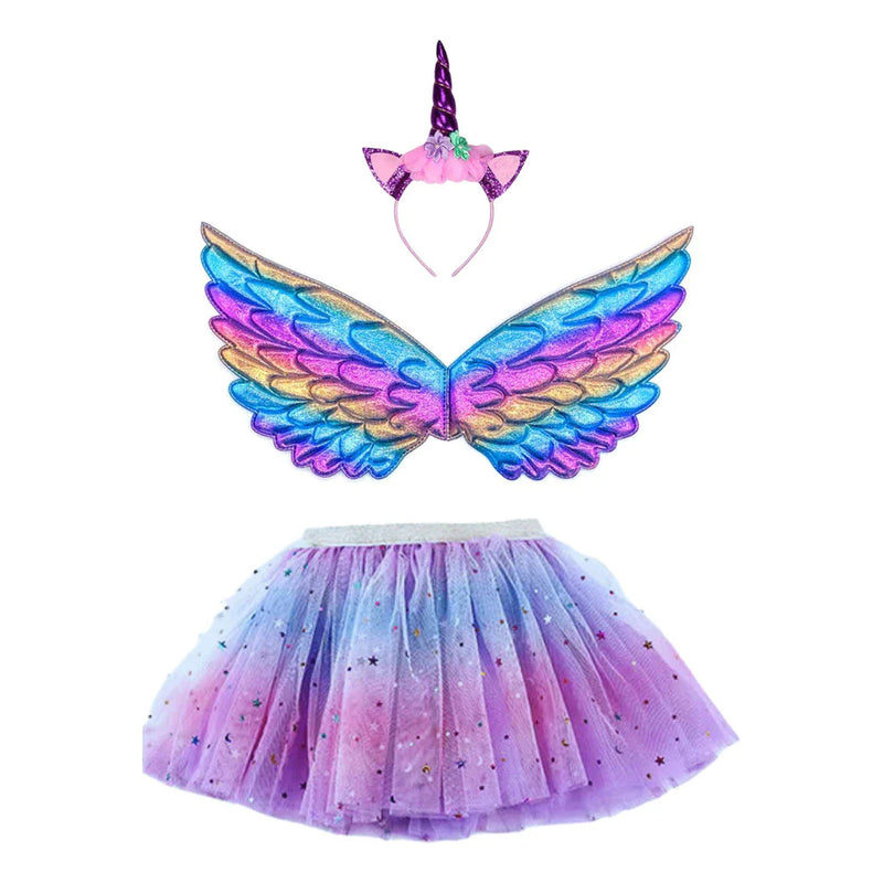 Kit Fantasia Infantil De Unicornio/Asa+Saia+Tiara