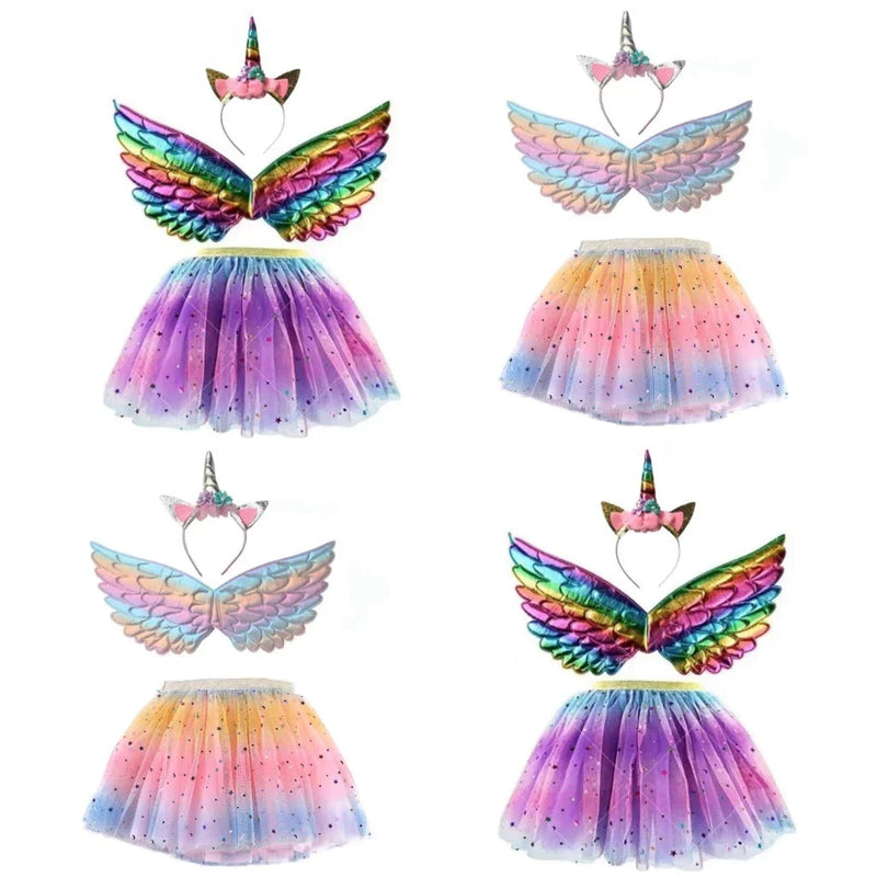 Kit Fantasia Infantil De Unicornio/Asa+Saia+Tiara