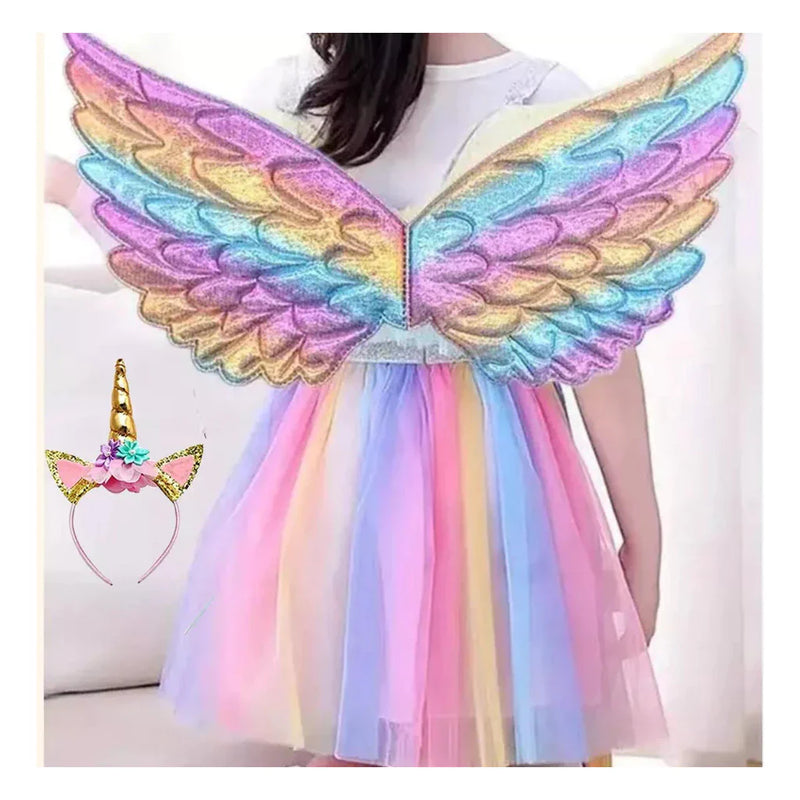 Kit Fantasia Infantil De Unicornio/Asa+Saia+Tiara